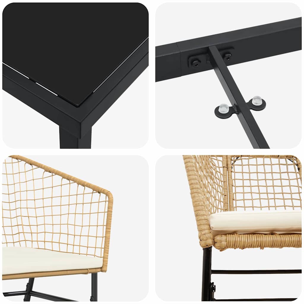 Garten Essgruppe 3 pcs Braun Poly-Rattan