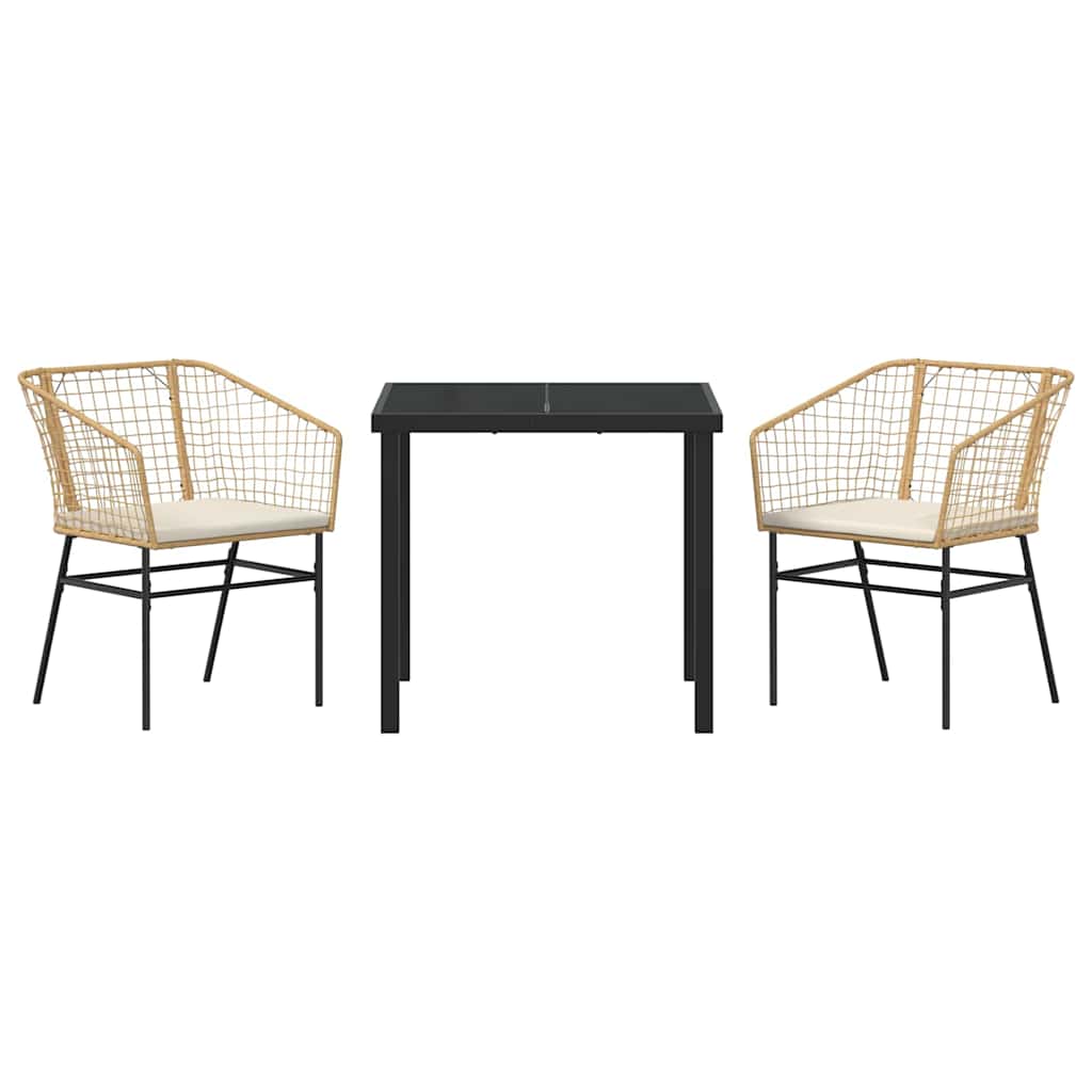 Garten Essgruppe 3 pcs Braun Poly-Rattan
