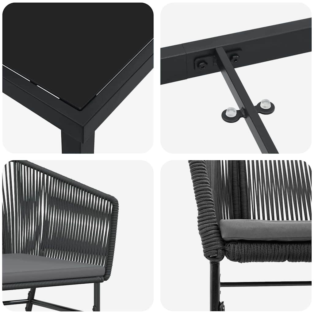 Garten Essgruppe 7 pcs Schwarz Poly Rattan