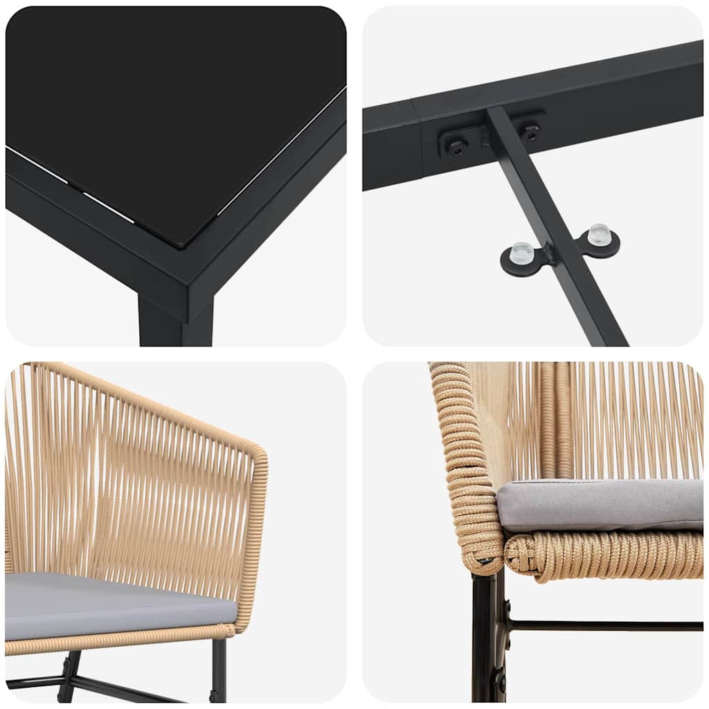 Garten Essgruppe 3 pcs Braun Poly Rattan