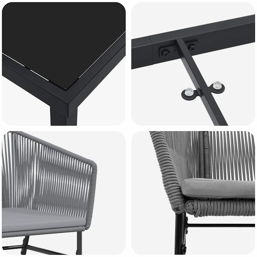 Garten Essgruppe 3 pcs Grau Poly Rattan