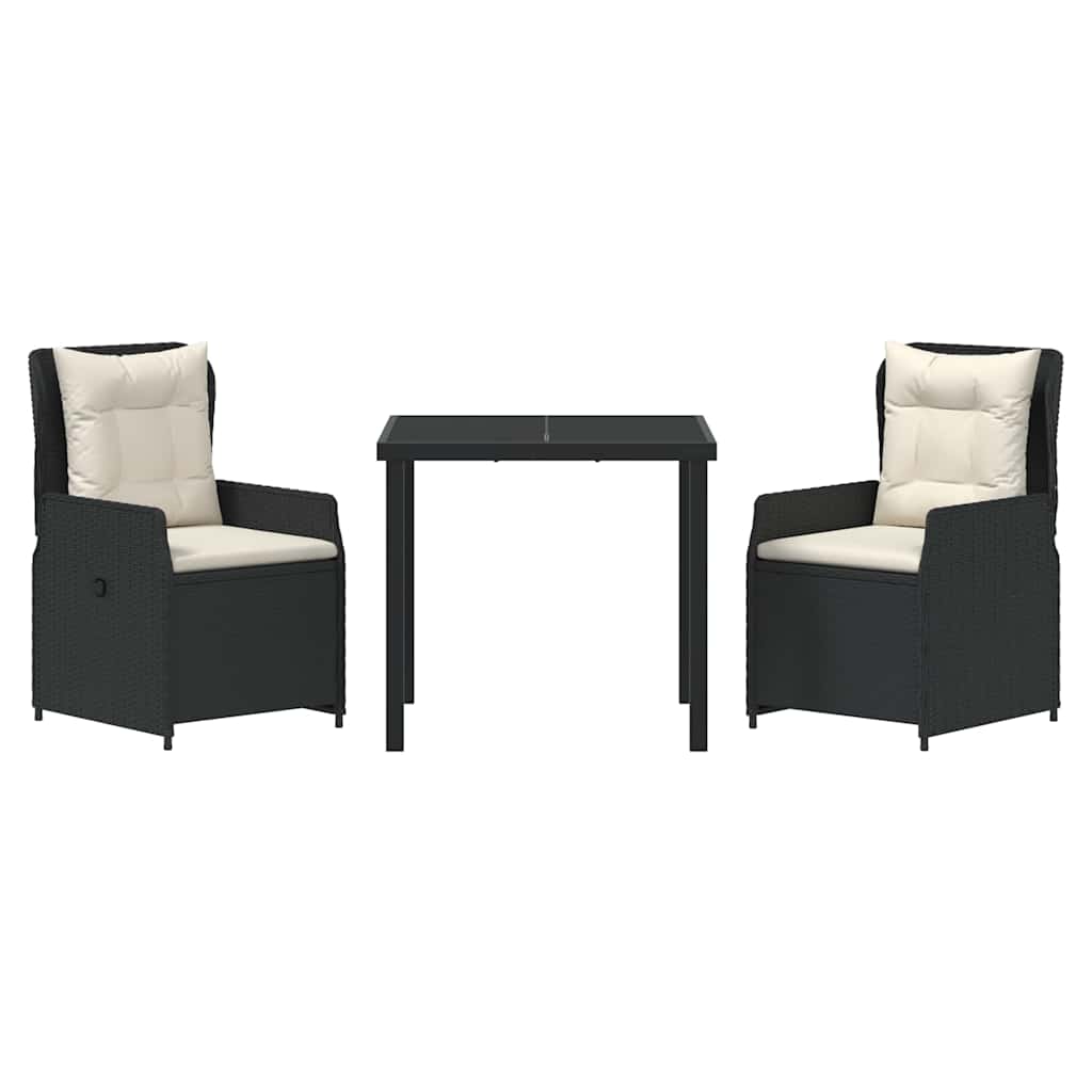 Garten Essgruppe 3 pcs Schwarz Poly-Rattan