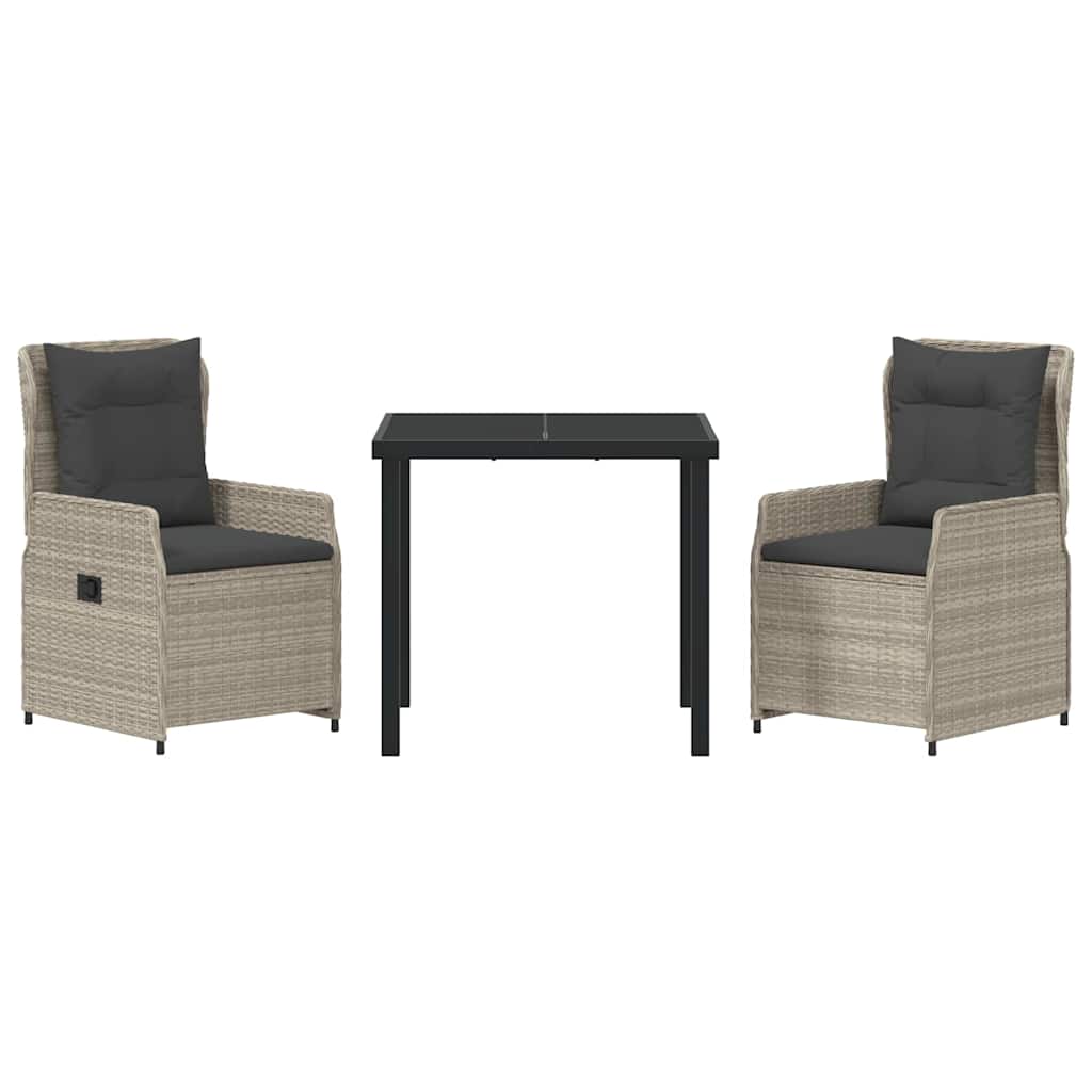 Garten Essgruppe 3 pcs Hellgrau Poly-Rattan