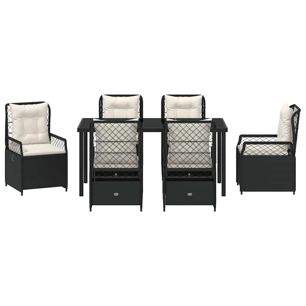 Garten Essgruppe 7 pcs Schwarz Poly-Rattan