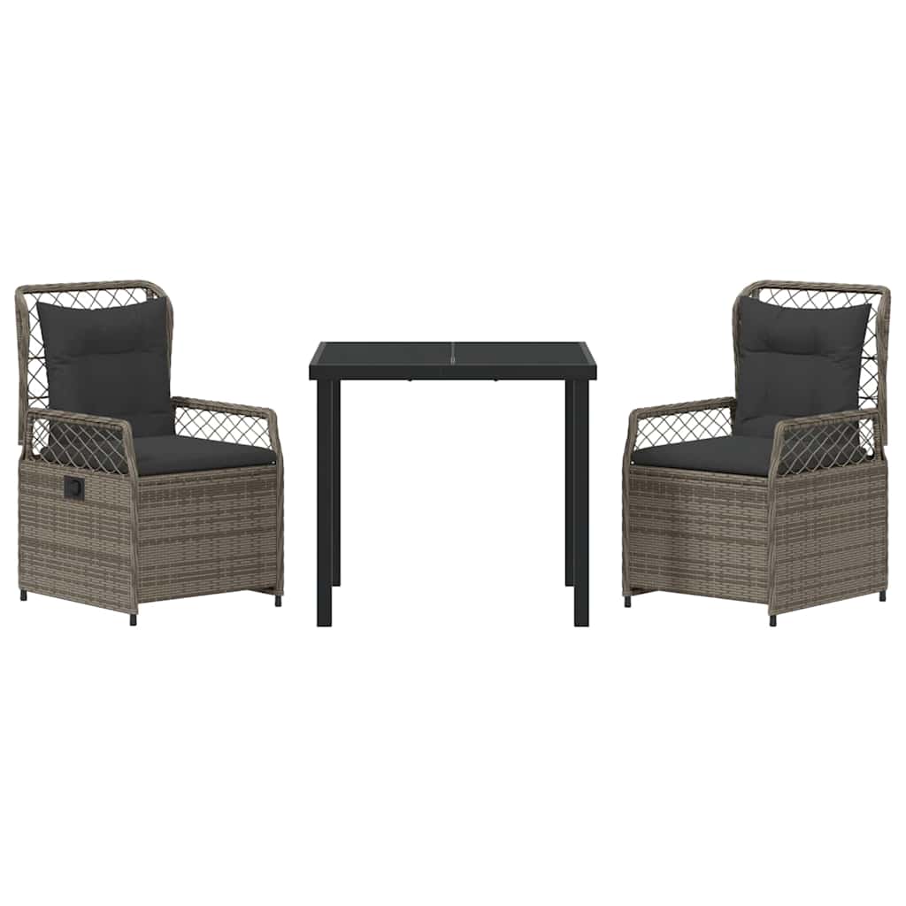 Garten Essgruppe 3 pcs Grau Poly-Rattan
