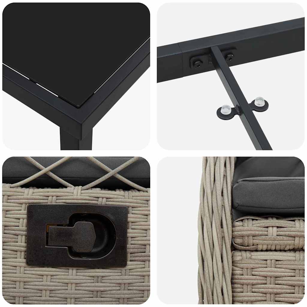 Garten Essgruppe 3 pcs Hellgrau Poly-Rattan