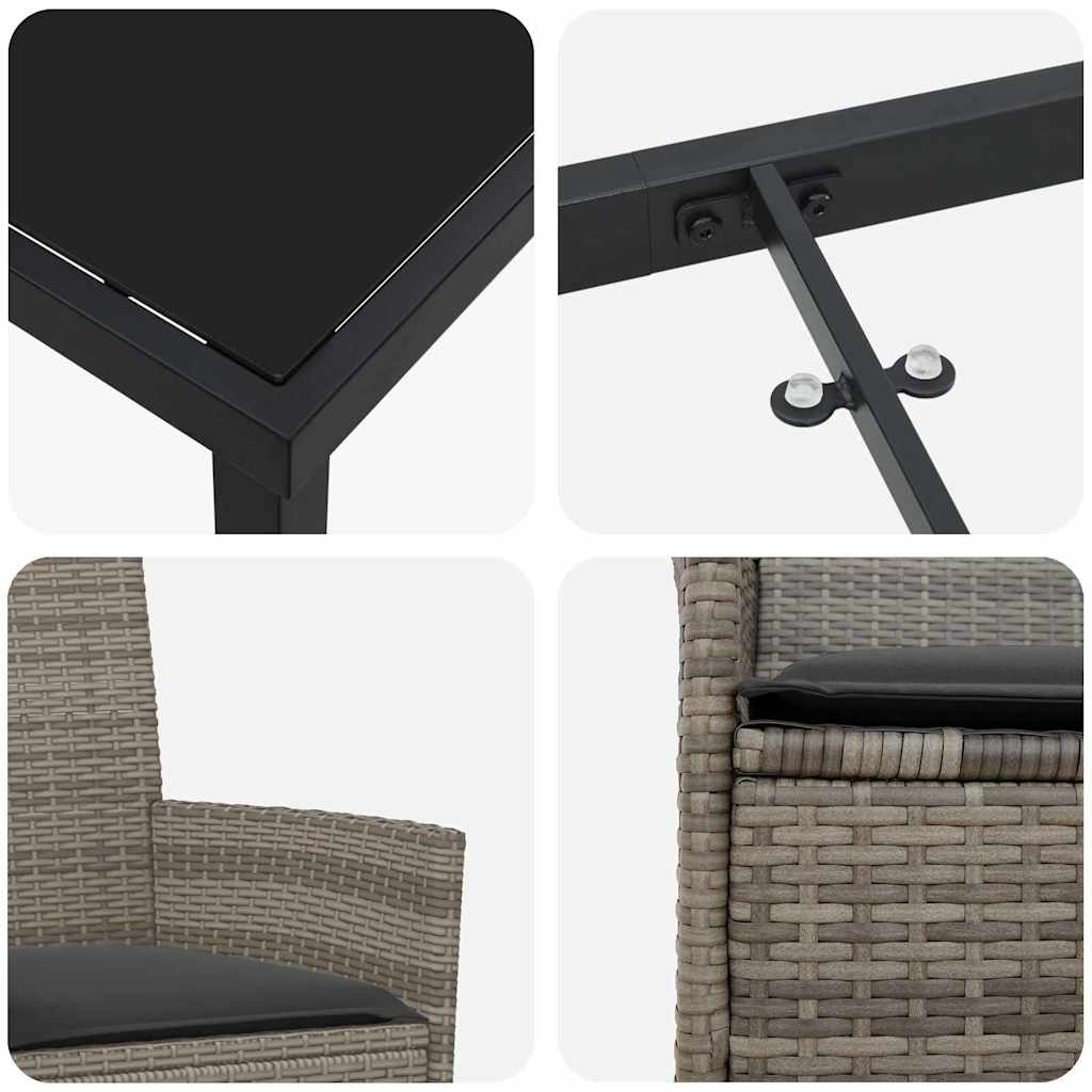 Garten Essgruppe 3 pcs Grau Poly-Rattan