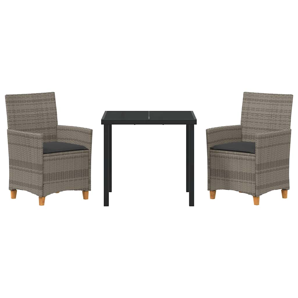 Garten Essgruppe 3 pcs Grau Poly-Rattan