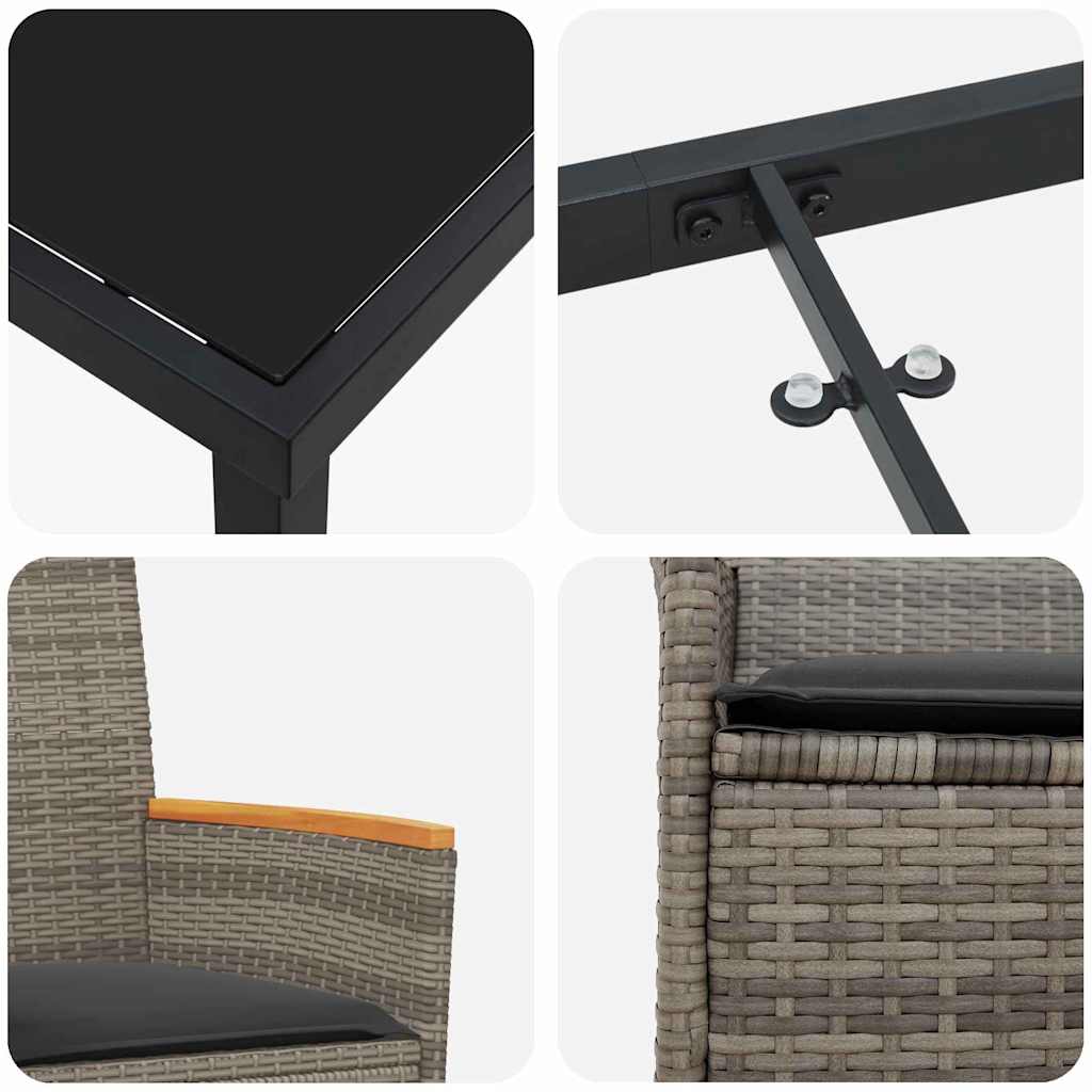 Garten Essgruppe 3 pcs Grau Poly-Rattan