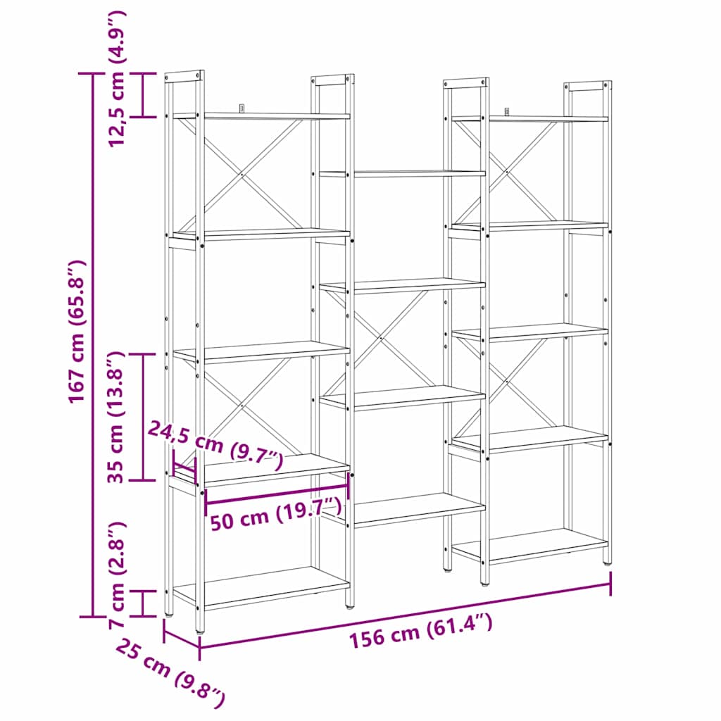 Regal Grau Sonoma 156 x 25 x 167.5 cm Holzwerkstoff