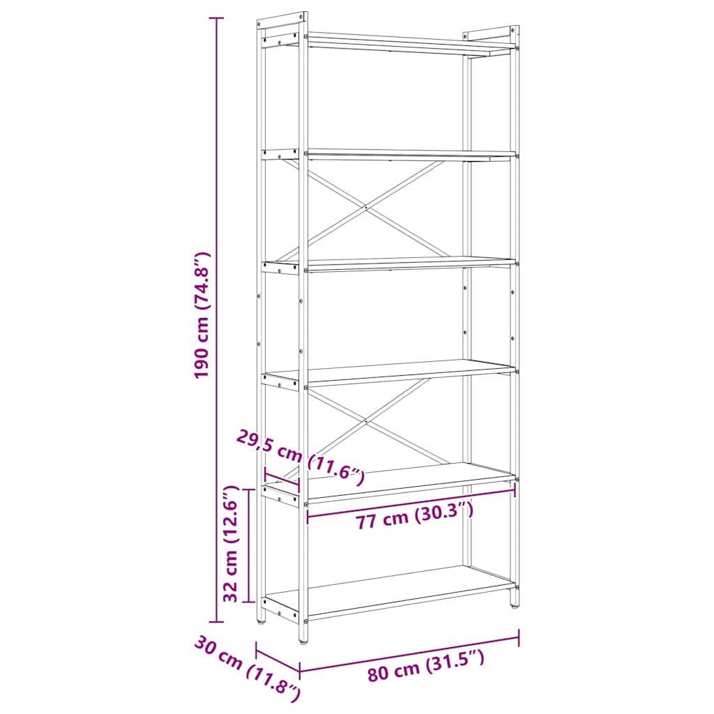 Bücherregal Räuchereiche 80 x 30 x 188 cm Holzwerkstoff
