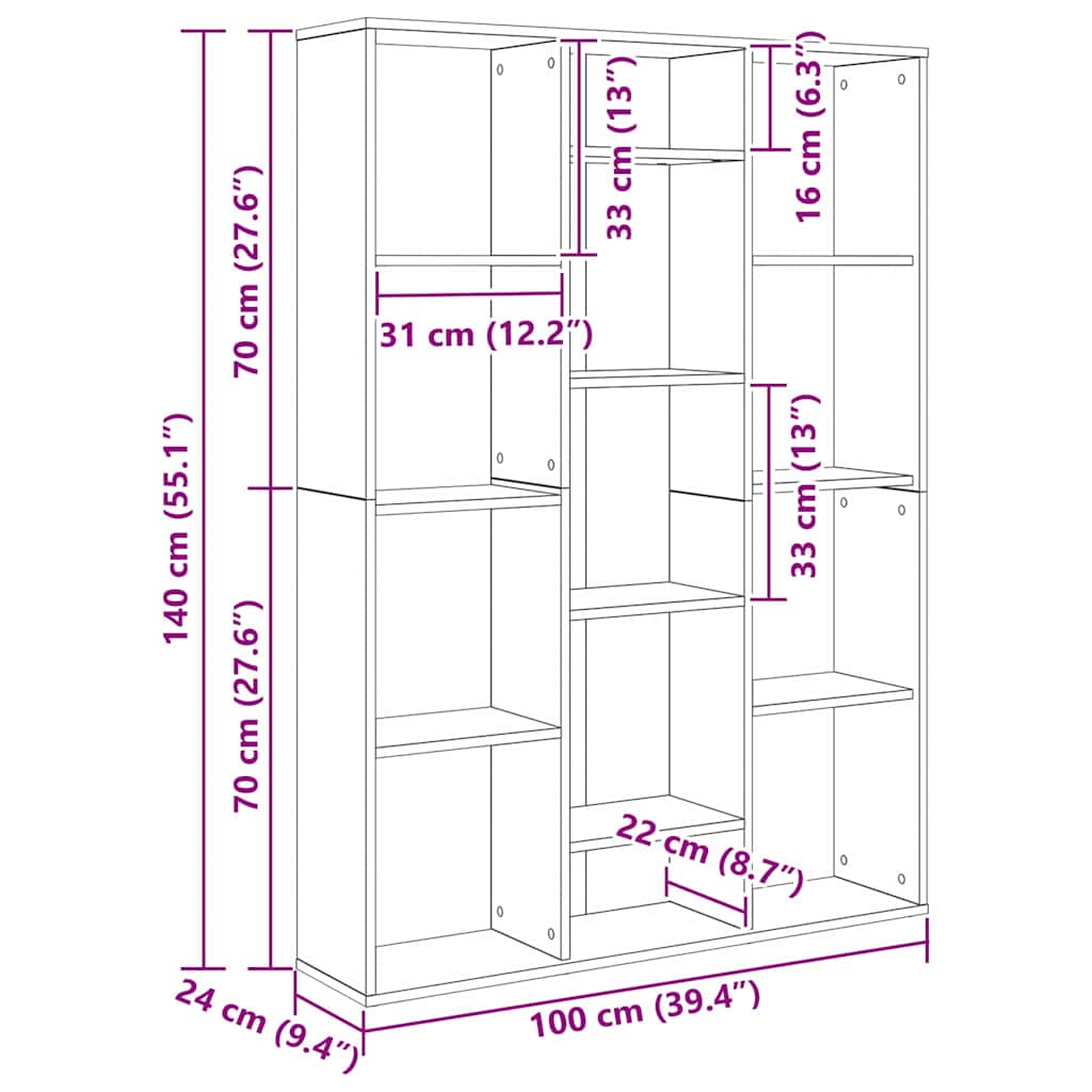 Raumteiler Schwarz Eichen-Optik 100 x 24 x 140 cm Holzwerkstoff