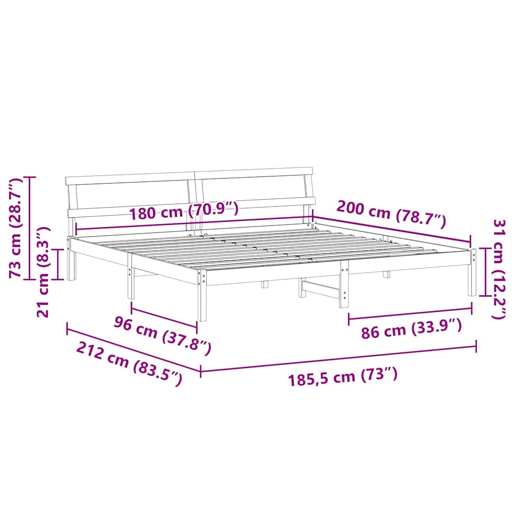 Bettgestell mit Kopfteil Weiß 180 x 200 cm Massivholz Kiefer