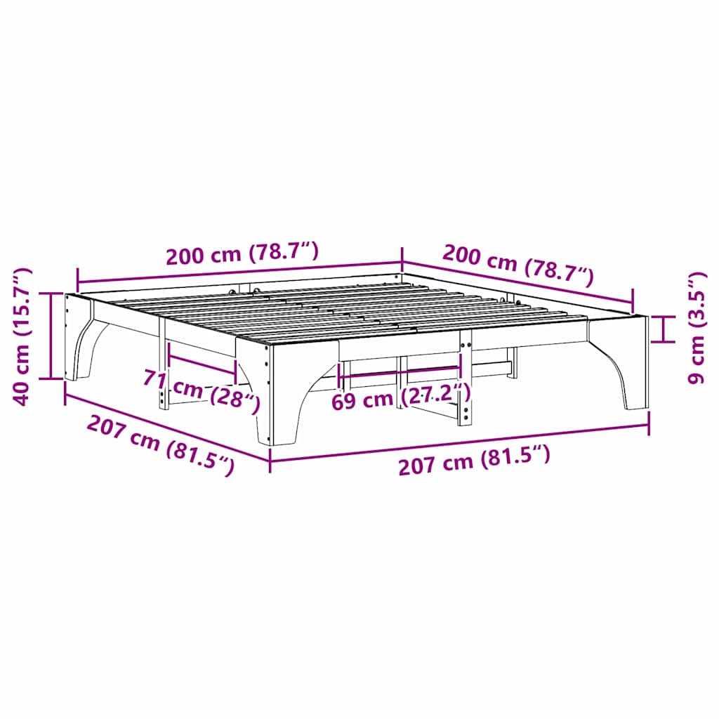 Bodenbettgestell Weiß 200 x 200 cm Massivholz Kiefer