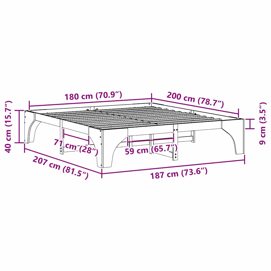 Bodenbettgestell Braun 180 x 200 cm Massivholz Kiefer