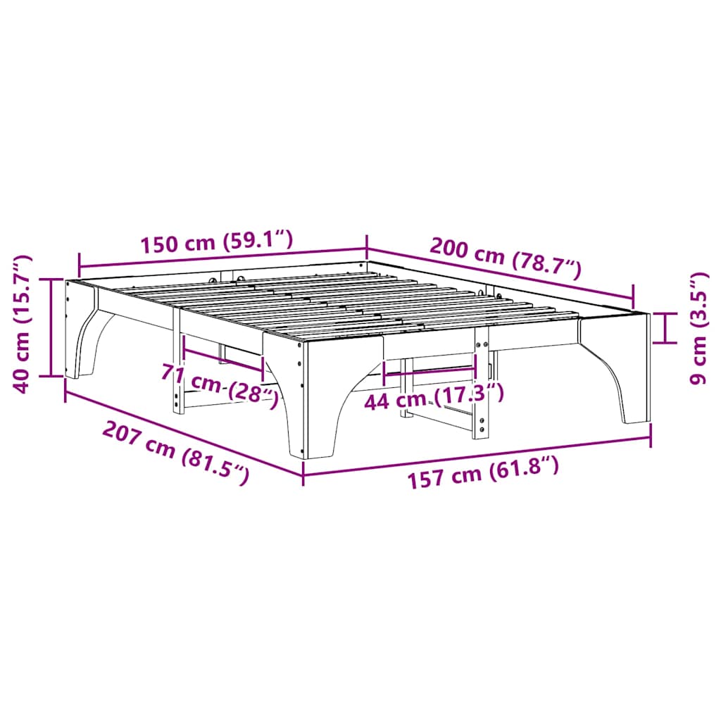 Bodenbettgestell Weiß 150 x 200 cm Massivholz Kiefer