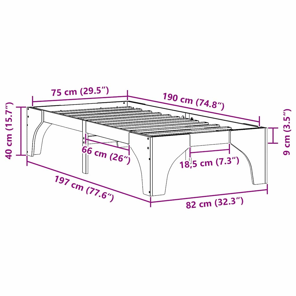 Bodenbettgestell Weiß 75 x 190 cm Massivholz Kiefer