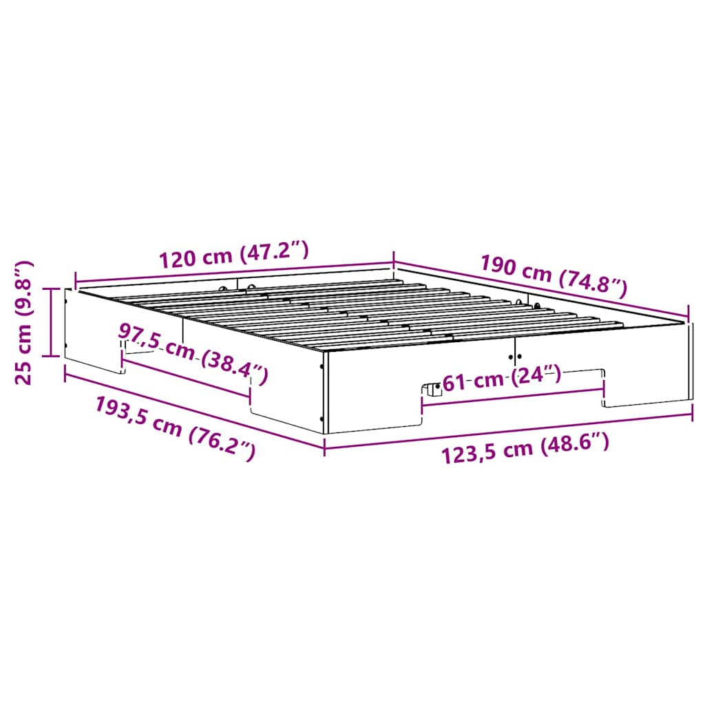 Bodenbettgestell Weiß 120 x 190 cm Massivholz Kiefer