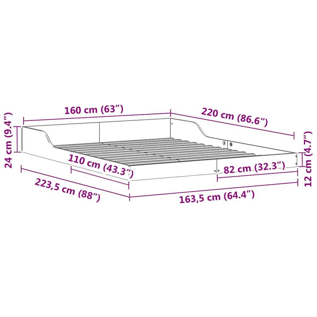 Bettgestell Wachsbraun 160 x 220 cm Massivholz Kiefer