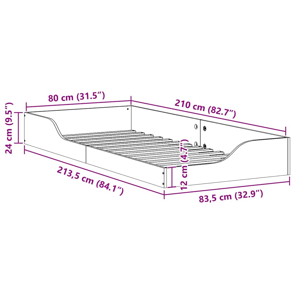 Bodenbettgestell Weiß 80 x 210 cm Massivholz Kiefer