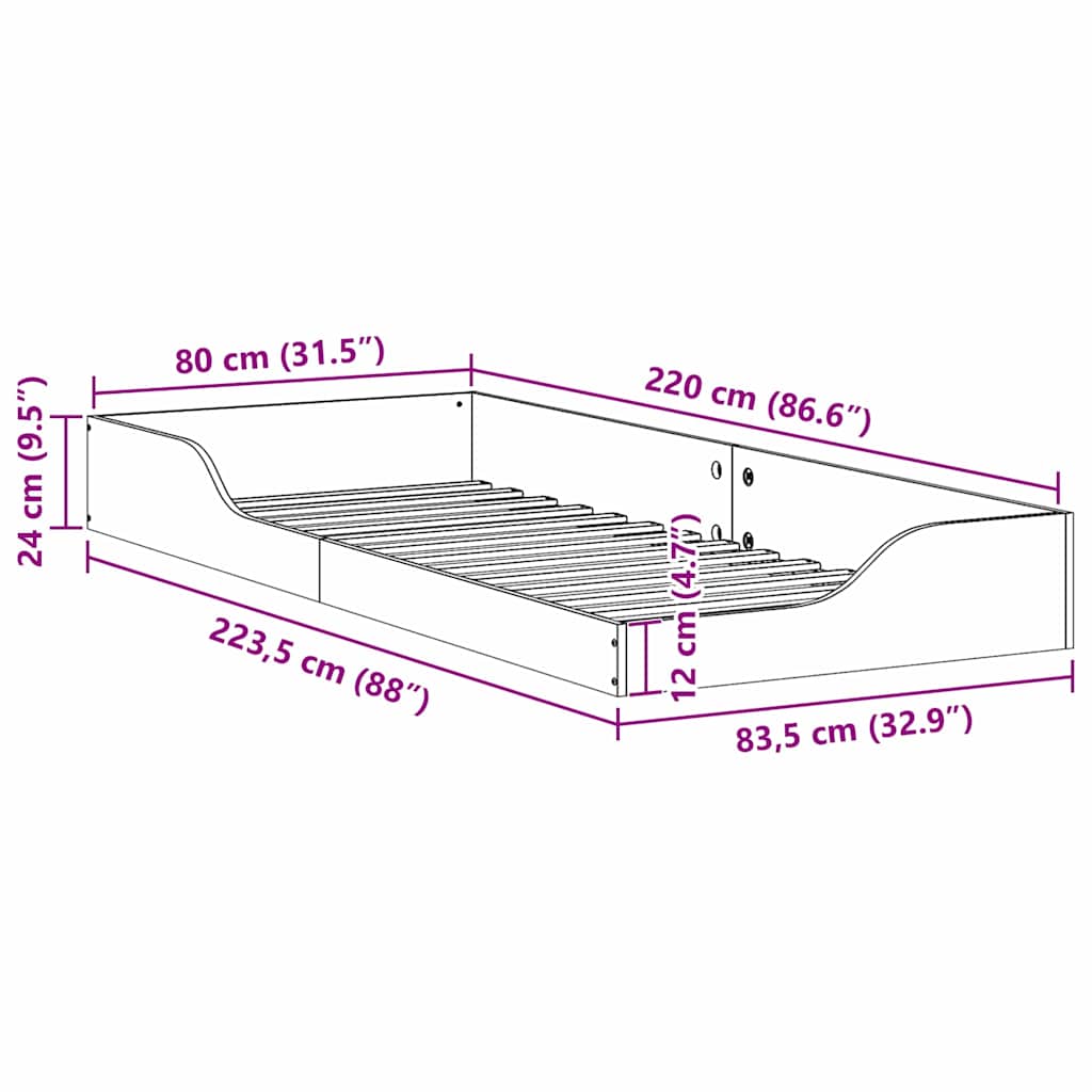 Bodenbettgestell Weiß 80 x 220 cm Massivholz Kiefer