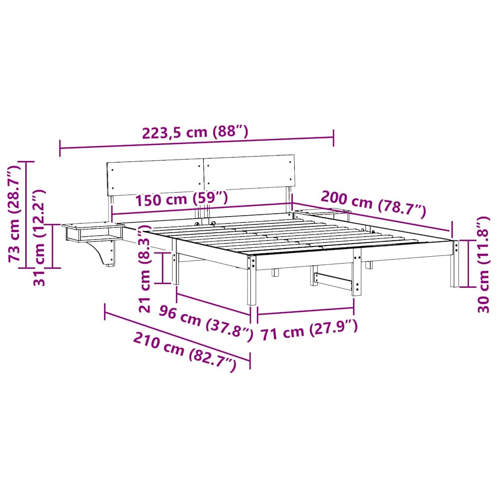 Bettgestell mit Nachttischen Braun Massivholz Kiefer
