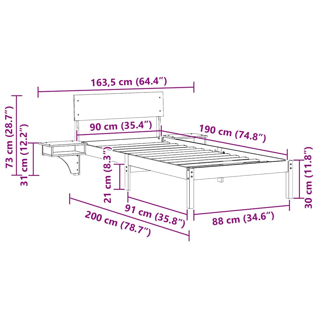 Bettgestell mit Nachttischen Weiß Massivholz Kiefer