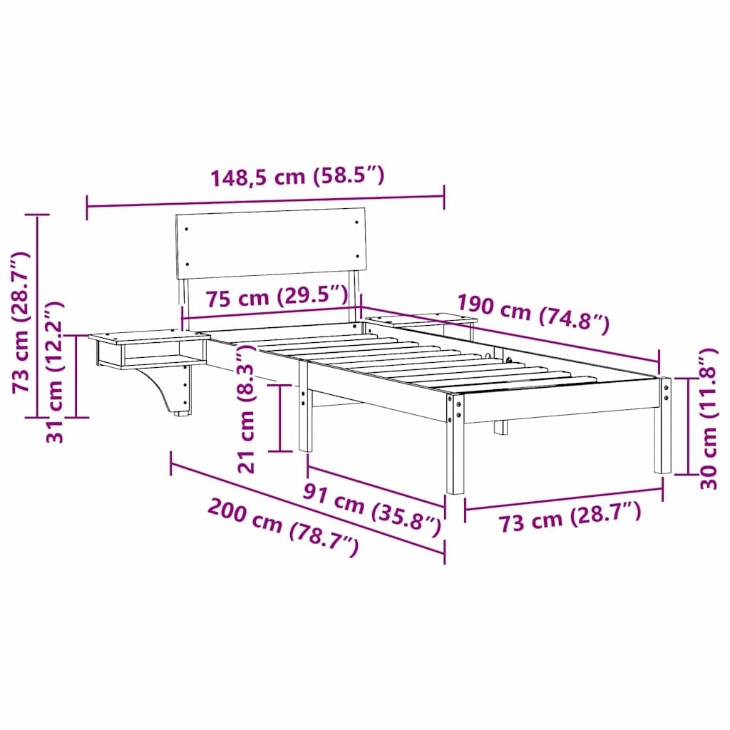 Bettgestell mit Nachttischen Braun Massivholz Kiefer