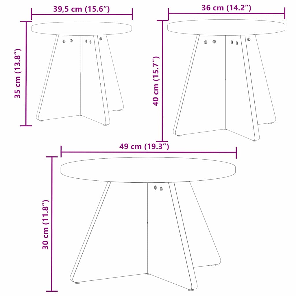Couchtisch 3 pcs Weiß 49 x 49 x 30 cm Massivholz Kiefer