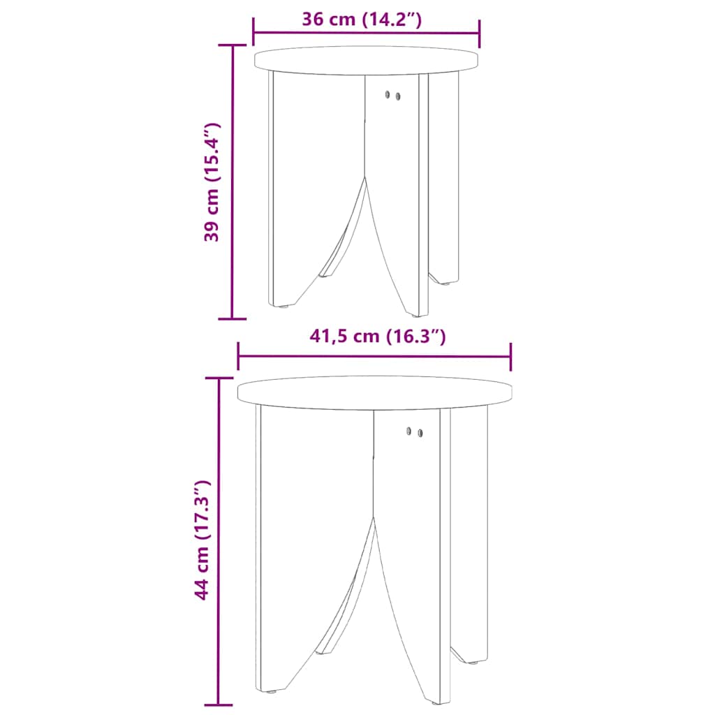 Couchtisch 2 pcs Natur 41,5 x 41,5 x 44 cm Massivholz Kiefer