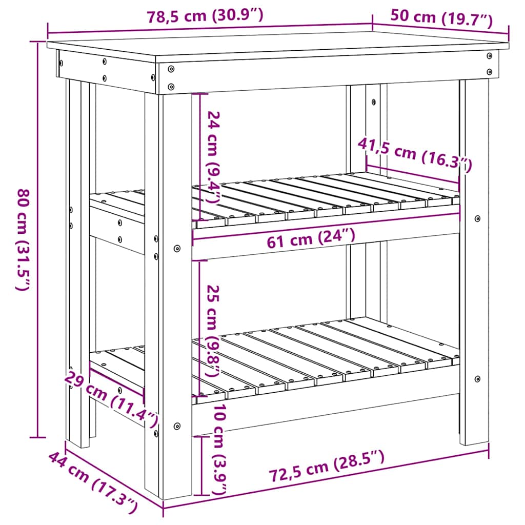 Werkbank Wachsbraun 78.5 x 50 x 80 cm Massivholz Kiefer