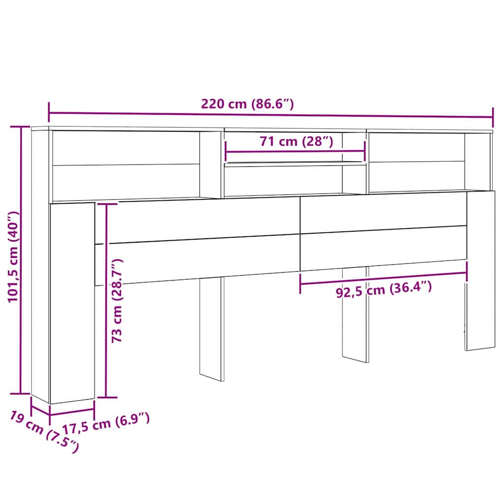 Kopfteil Schrank mit Regal Artisan-Eiche 220 x 19 x 101.5 cm