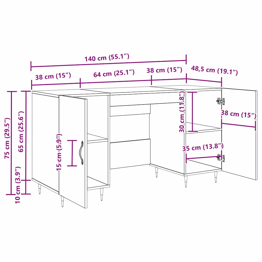 Schreibtisch mit Regal Schwarz Eichen-Optik 140 x 50 x 75 cm
