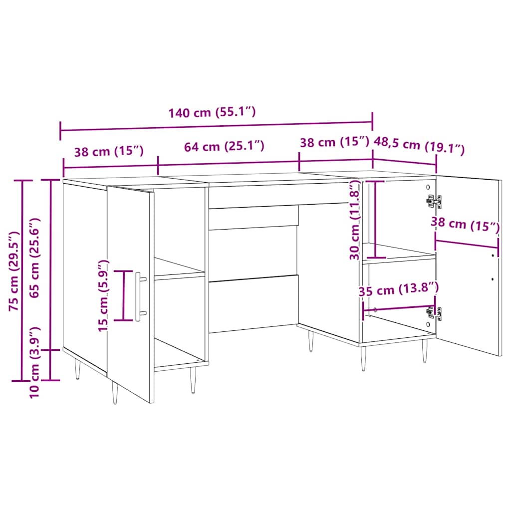 Schreibtisch mit Regal Altholz 140 x 50 x 75 cm Holzwerkstoff