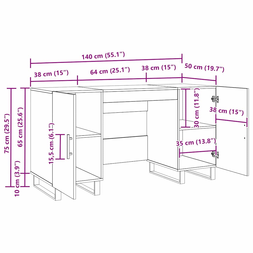 Schreibtisch Artisan-Eiche 140 x 50 x 75 cm Holzwerkstoff