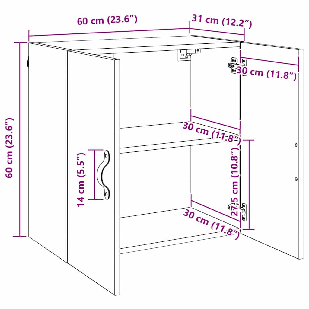 Wandschrank Schwarz Eichen-Optik 60 x 31 x 60 cm Holzwerkstoff