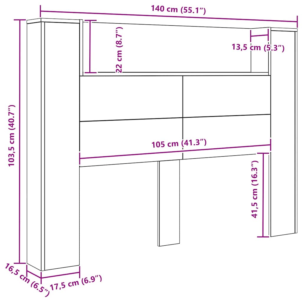 Kopfteil Schrank mit Regal Schwarz Eichen-Optik Holzwerkstoff