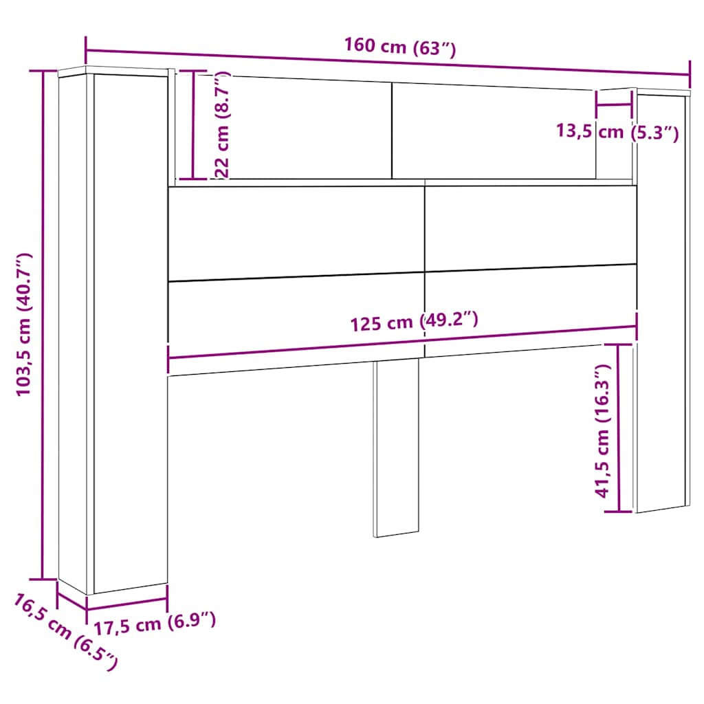 Kopfteil Schrank mit Regal Schwarz Eichen-Optik Holzwerkstoff