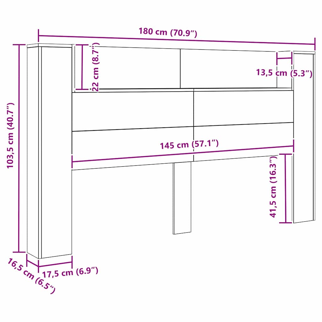 Kopfteil Schrank Schwarz Eichen-Optik 180 x 17 x 104,5 cm