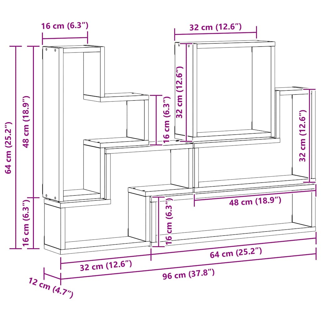 Wandwürfel mit Regal Altholz 96 x 12 x 64 cm Holzwerkstoff
