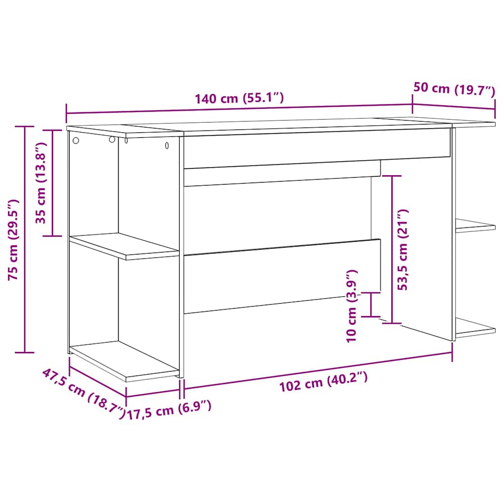 Schreibtisch Artisan-Eiche 140 x 50 x 75 cm Holzwerkstoff