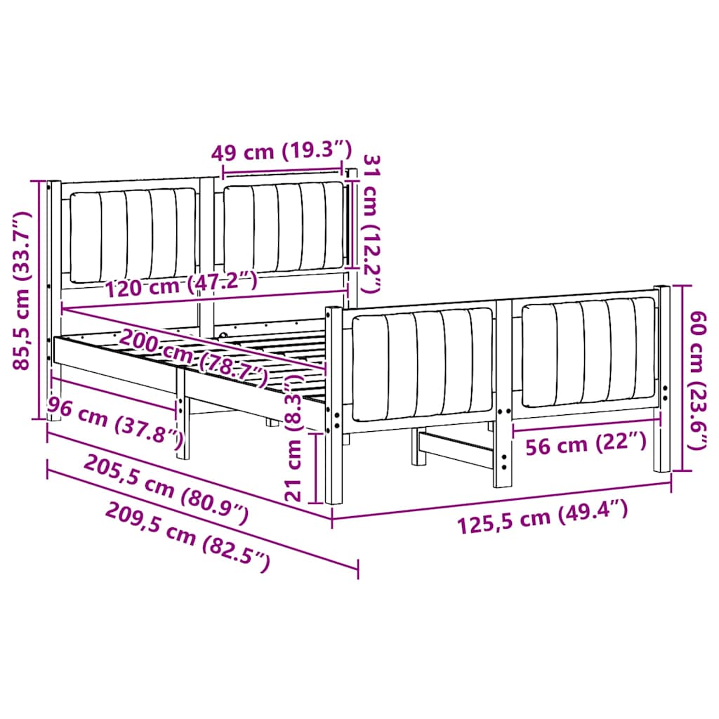 Bettgestell Weiß und Hellgrau 120 x 200 cm Massivholz Kiefer