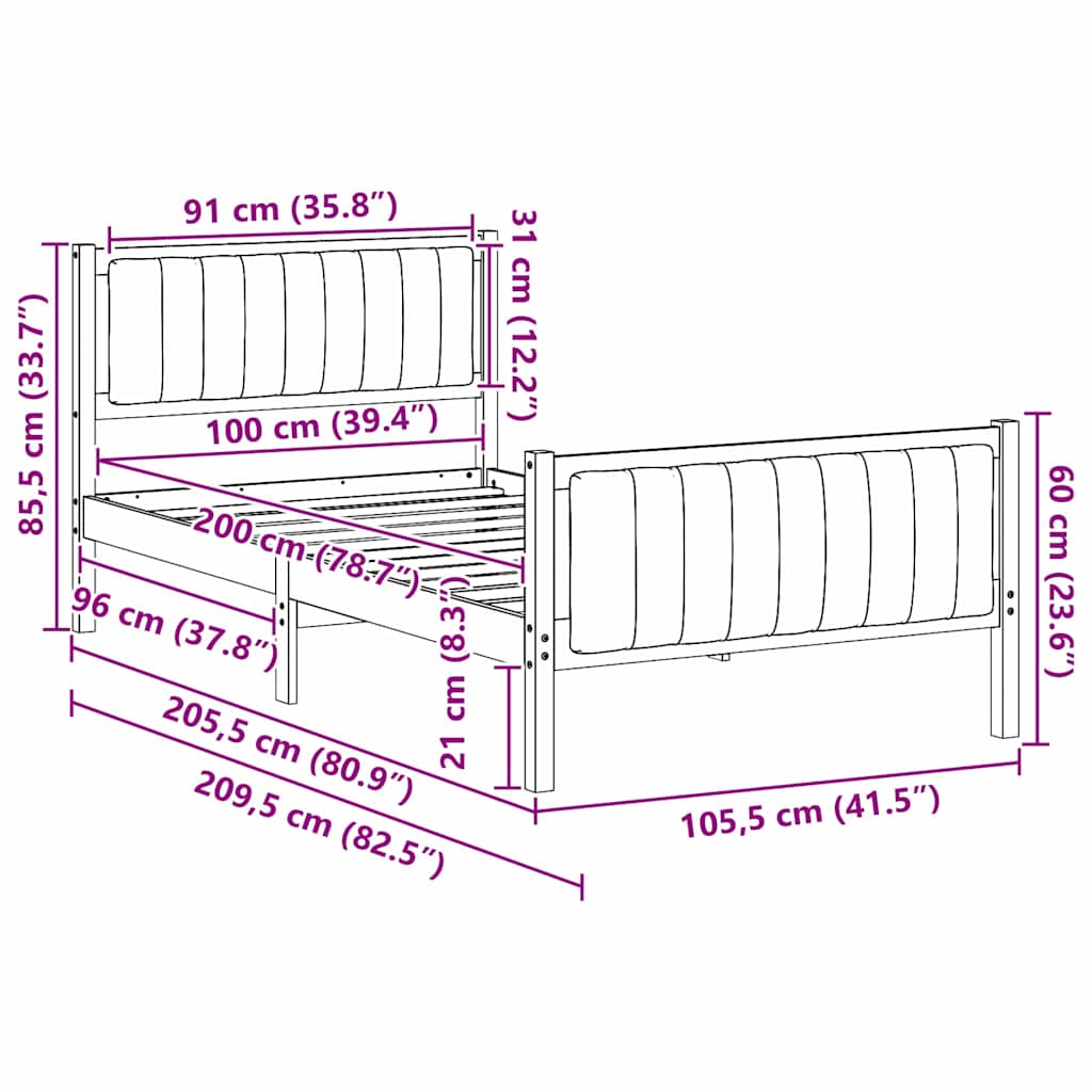 Bettgestell Braun und Dunkelgrau 100 x 200 cm Massivholz Kiefer