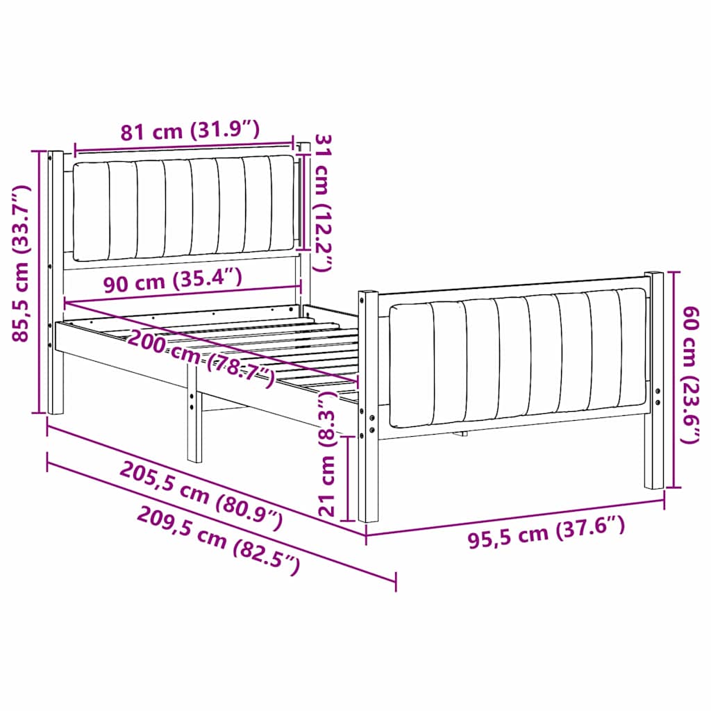 Bettgestell Braun und hellgrau 90 x 200 cm Massivholz Kiefer