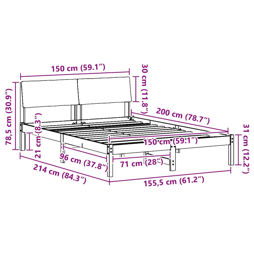Bettgestell Braun und Dunkelgrau 150 x 200 cm Massivholz Kiefer