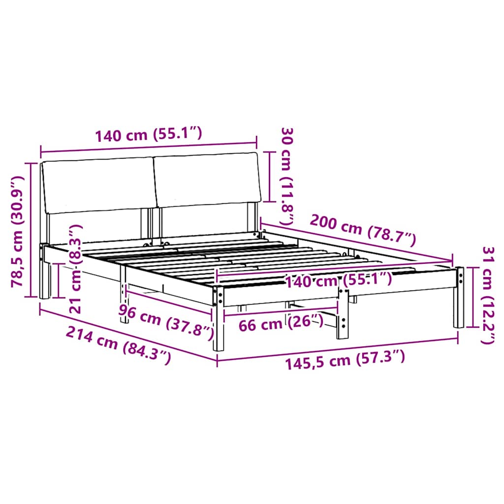 Bettgestell Weiß und Hellgrau 140 x 200 cm Massivholz Kiefer