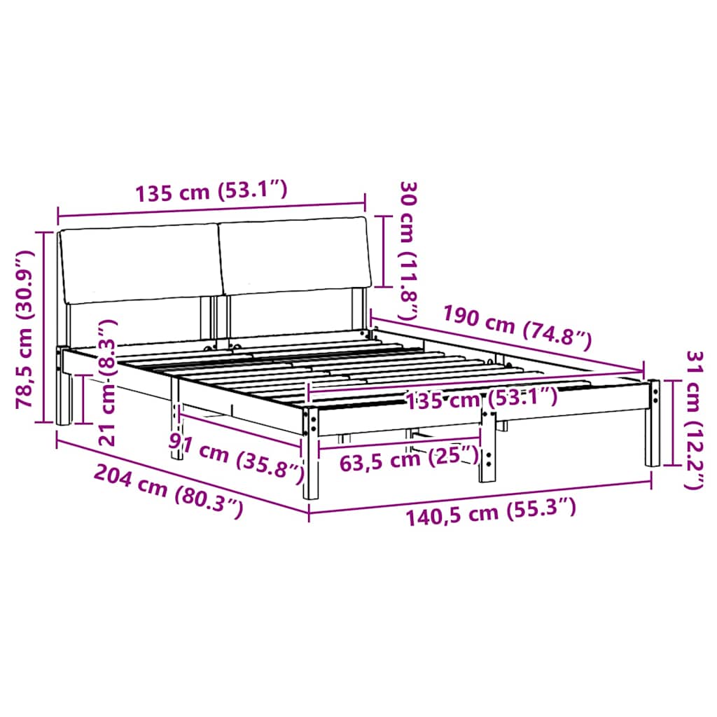Bettgestell Braun und Schwarz 135 x 190 cm Massivholz Kiefer