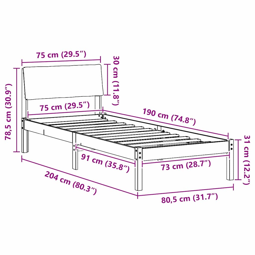 Bettgestell Braun und Dunkelgrau 75 x 190 cm Massivholz Kiefer