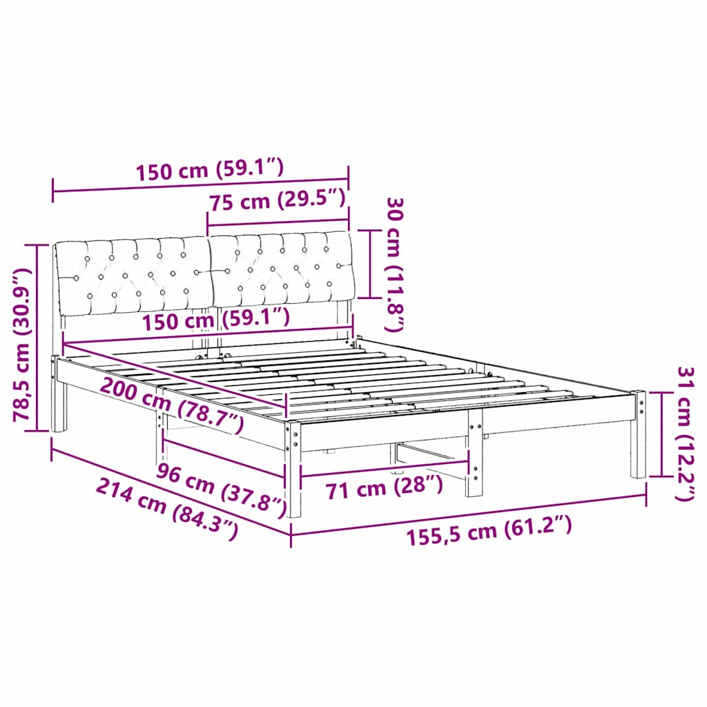 Bettgestell Braun und Taupe 150 x 200 cm Massivholz Kiefer