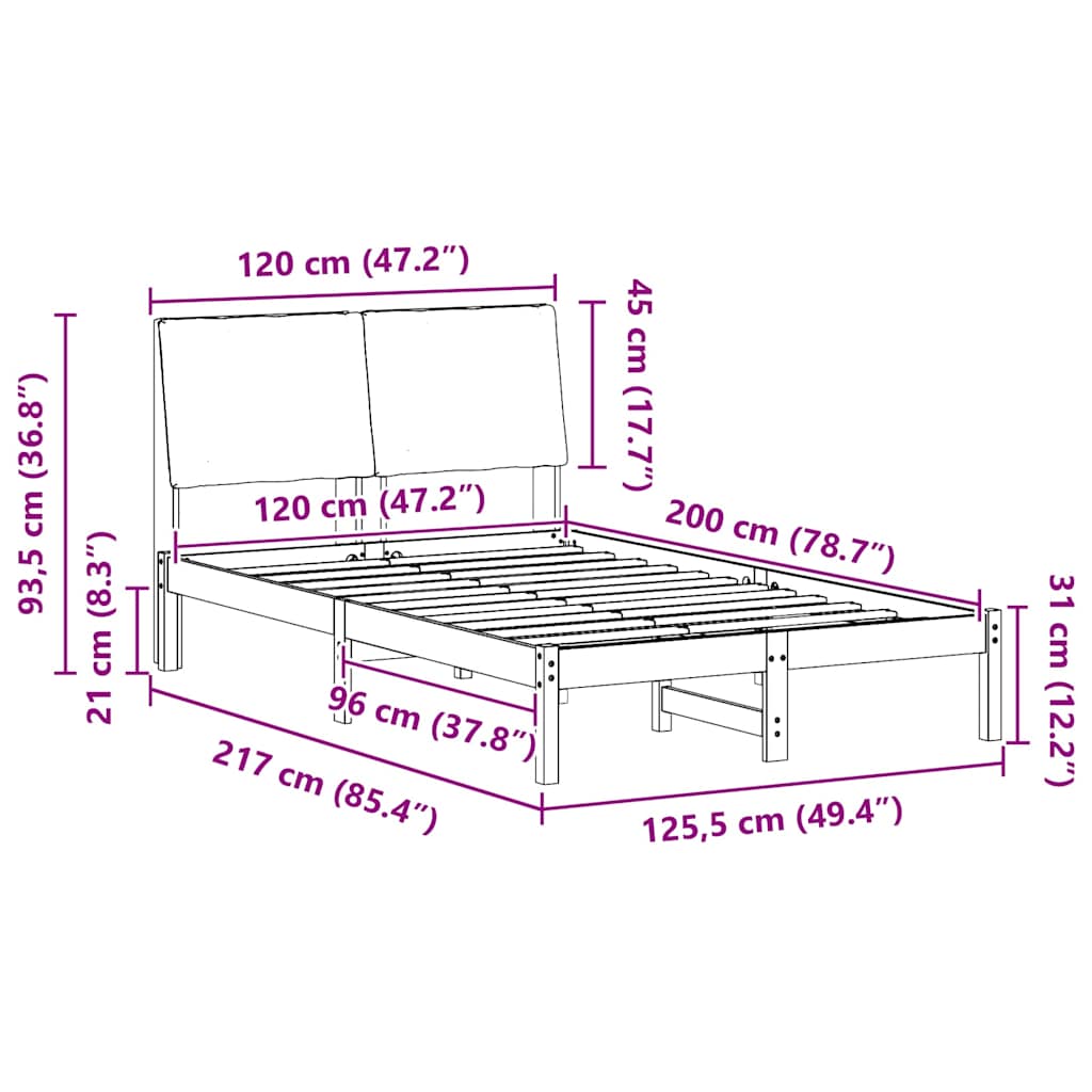 Bettgestell Weiß und Hellgrau 120 x 200 cm Massivholz Kiefer